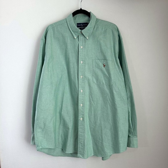 Vtg Ralph Lauren Blake XL Mens Button Down Shirt Green Pony Preppy Long Sleeve - Picture 1 of 7